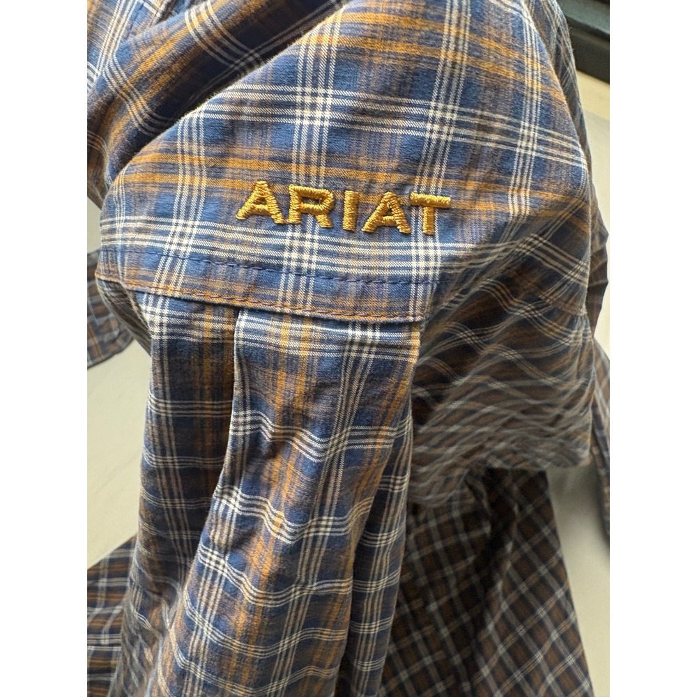 Ariat Pro Series Shirt Mens XL Blue Brown Plaid Stretch Long Sleeve Excellent - Picture 11 of 14